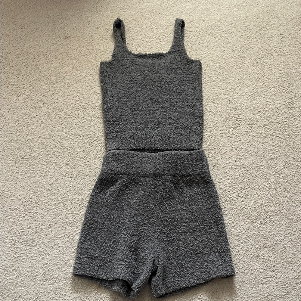 Skims Gray Cozy Collection Tank Top and Shorts Set